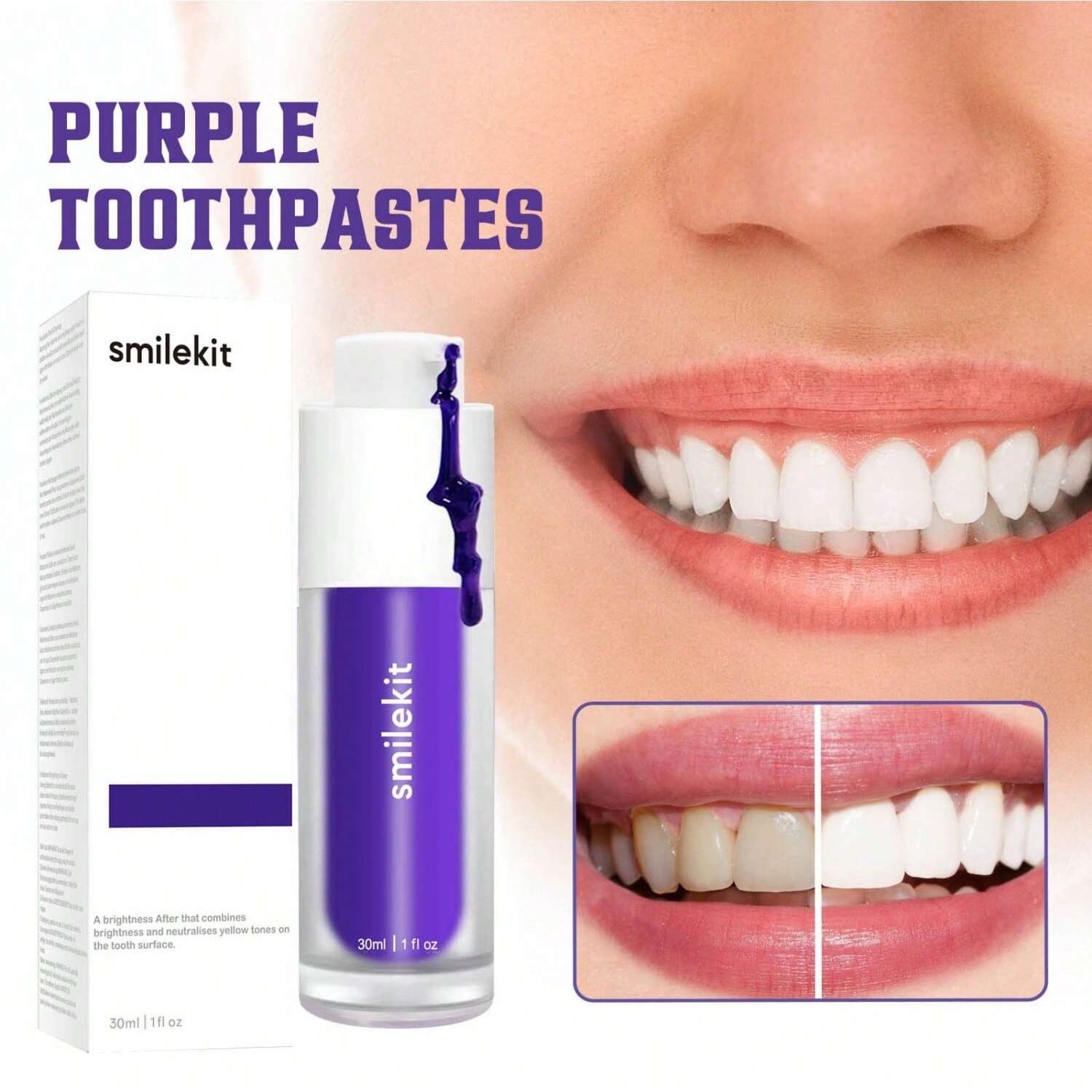 Teeth Whitening Xylitol - Effective Purple Corrector Serum Whitening Toothpaste