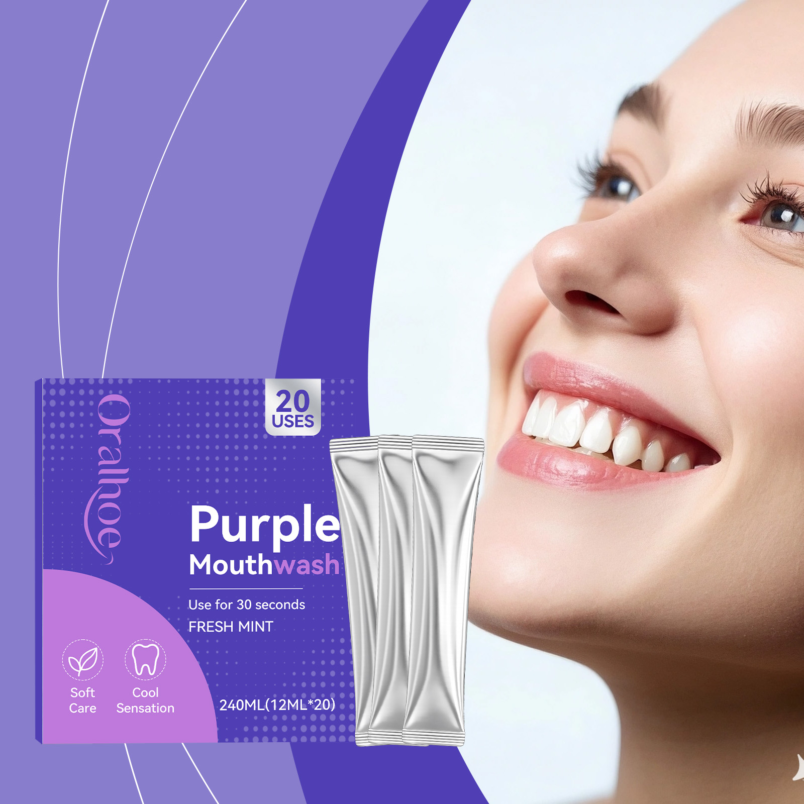 Teeth Whitening Xylitol - Individual Pack Purple Mouthwash Fresh Mint