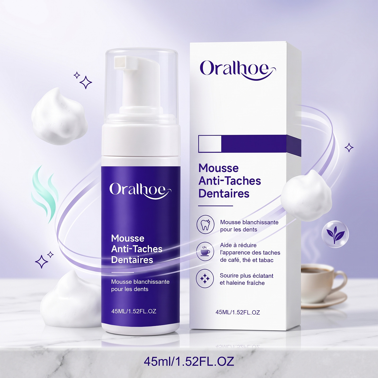 Teeth Whitening Toothpaste - Purple Toothpaste Mousse Foam Gentle Whitening